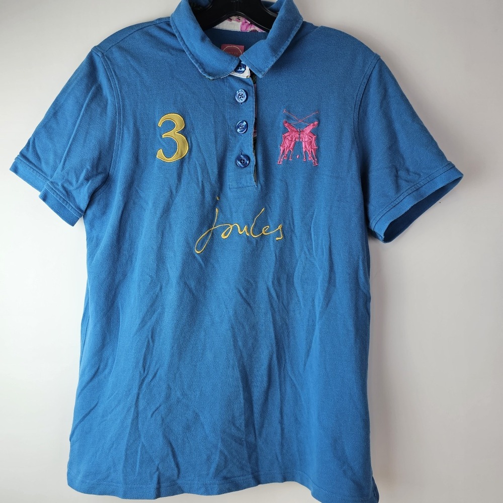 Joules Beaufort Polo Shirt Womens 3 Blue Embroidered Short Sleeve Sporty Casual